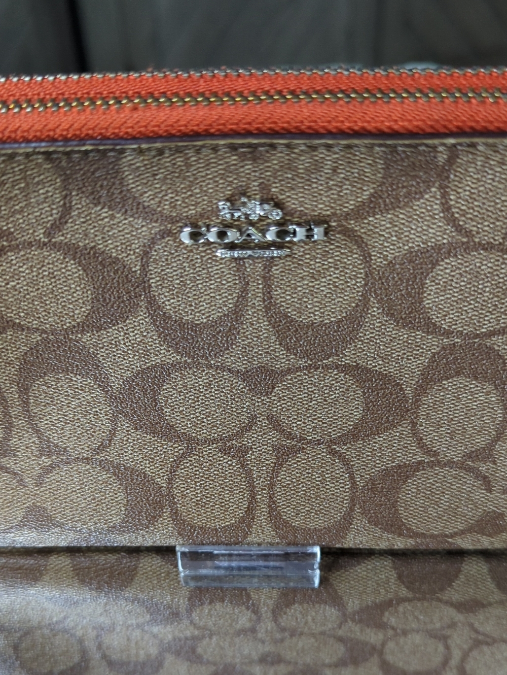 Coach Signature Double L-Zip Wristlet with Rust Leather Trim - Picture 2 of 9